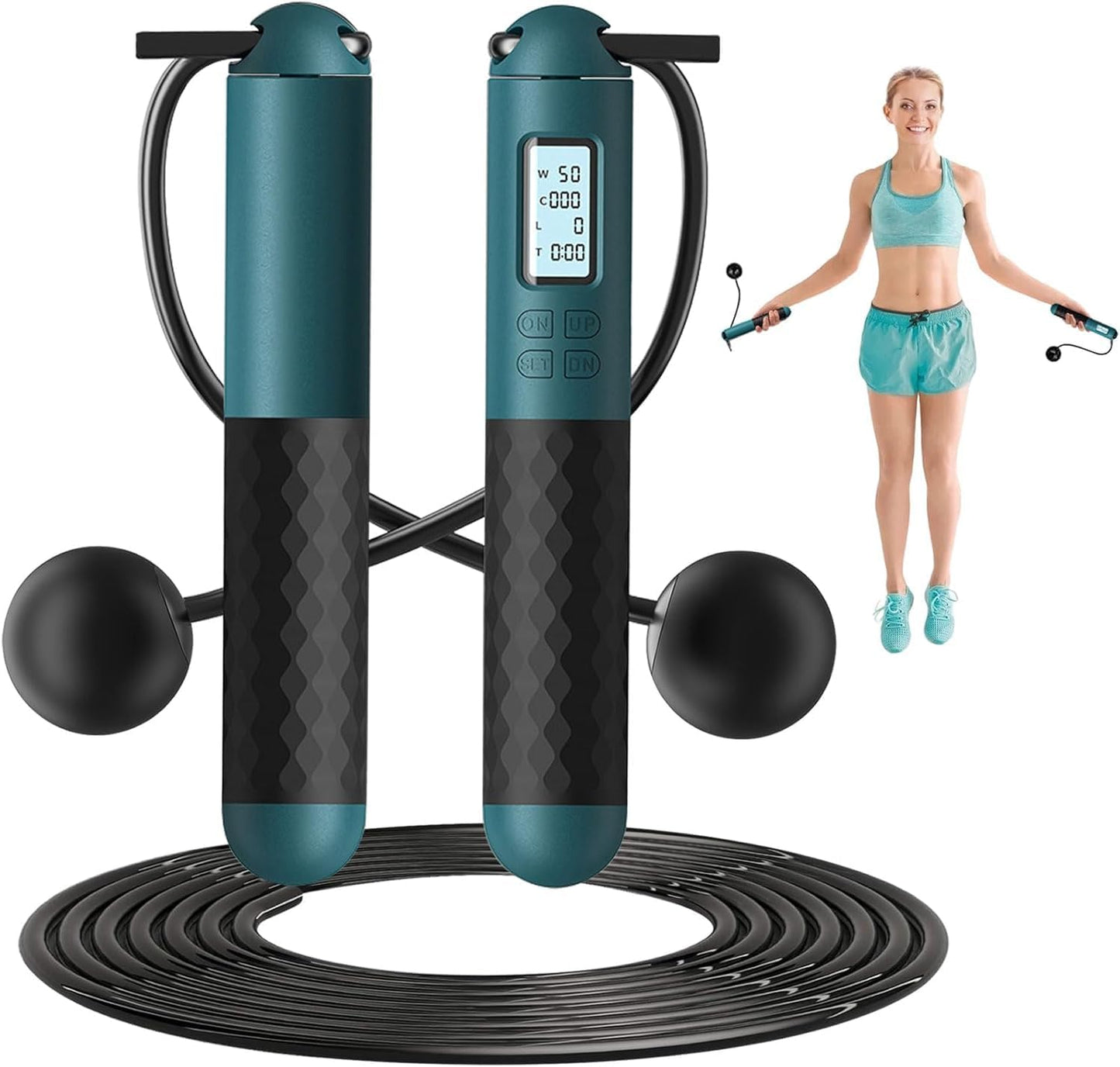 Magica Popcorn Ropeless Skipping Rope,Cordless Skipping Rope for Adults,Smart Digital Gravity Ball Jump Rope,Cordless Jump Rope with Counter,Weighted Skipping Rope without Rope for Home