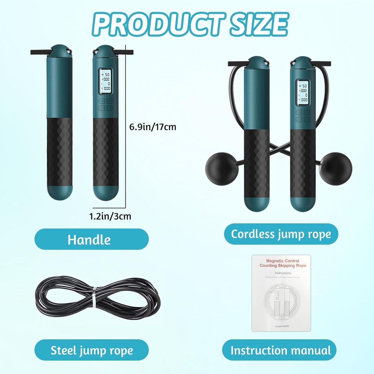 Magica Popcorn Ropeless Skipping Rope,Cordless Skipping Rope for Adults,Smart Digital Gravity Ball Jump Rope,Cordless Jump Rope with Counter,Weighted Skipping Rope without Rope for Home