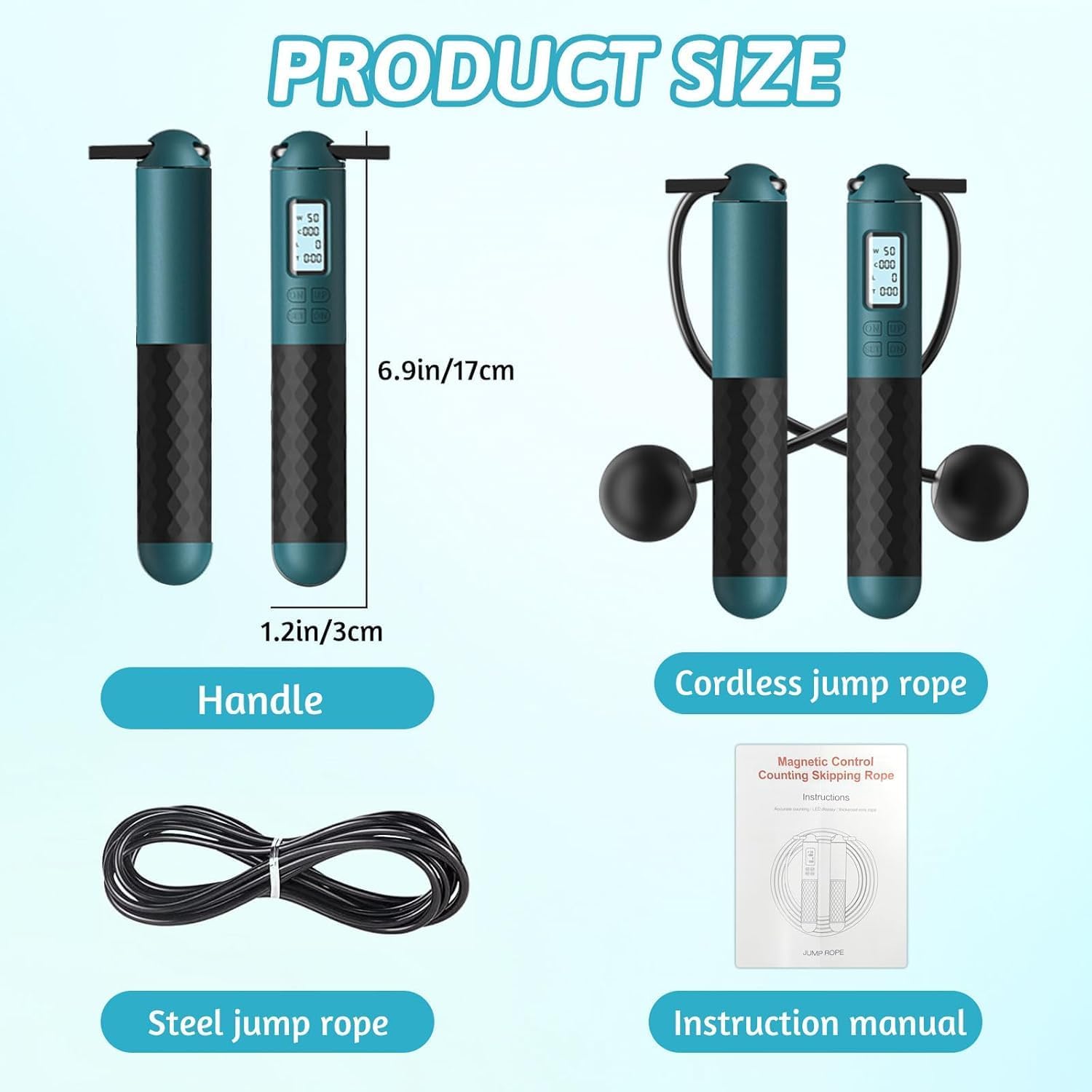Magica Popcorn Ropeless Skipping Rope,Cordless Skipping Rope for Adults,Smart Digital Gravity Ball Jump Rope,Cordless Jump Rope with Counter,Weighted Skipping Rope without Rope for Home