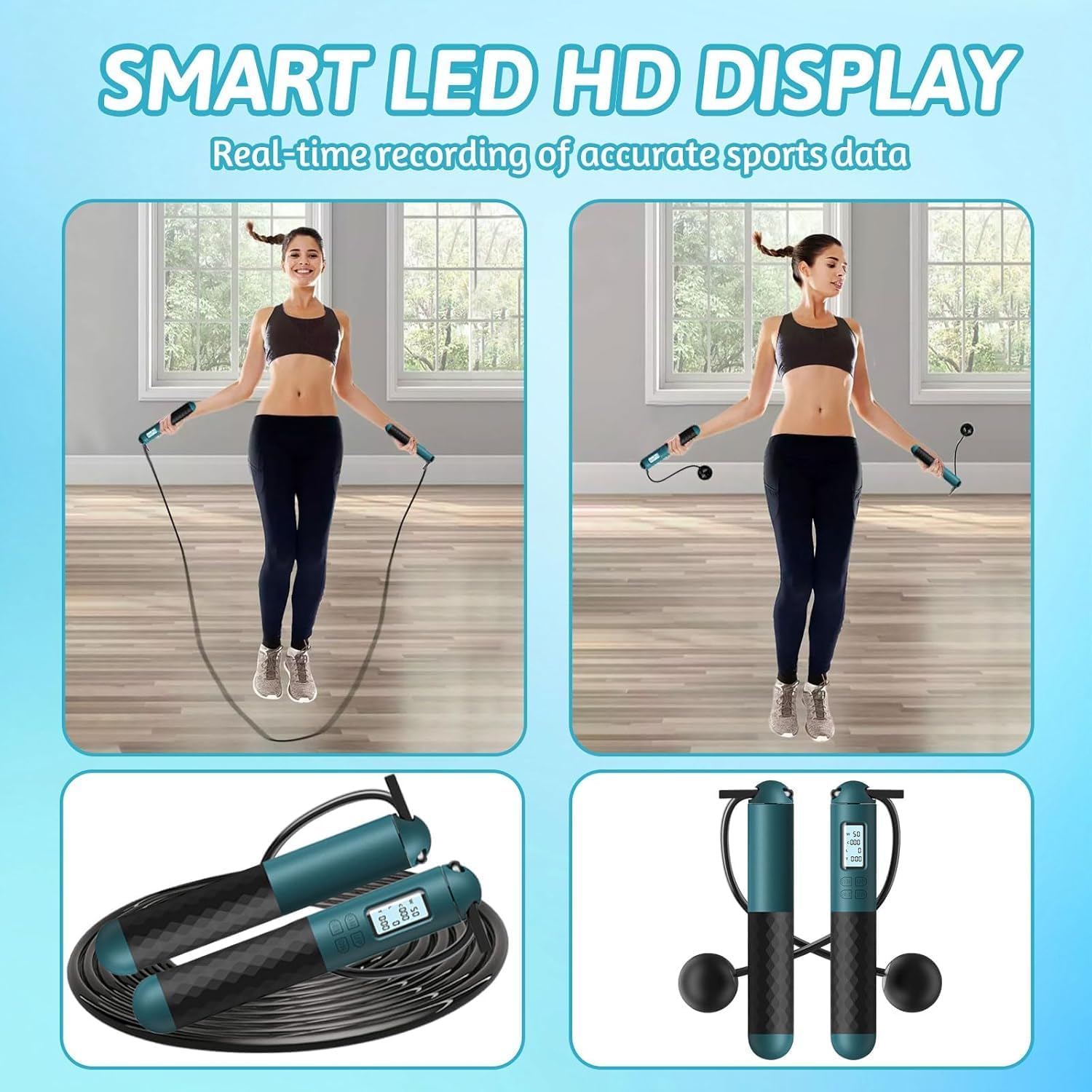 Magica Popcorn Ropeless Skipping Rope,Cordless Skipping Rope for Adults,Smart Digital Gravity Ball Jump Rope,Cordless Jump Rope with Counter,Weighted Skipping Rope without Rope for Home